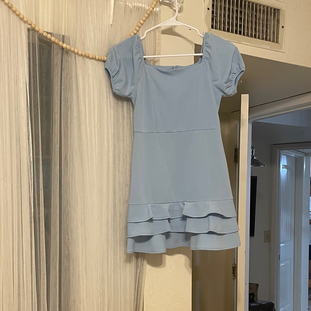 Rare Editions Light Blue Layered Hem Kids Dress